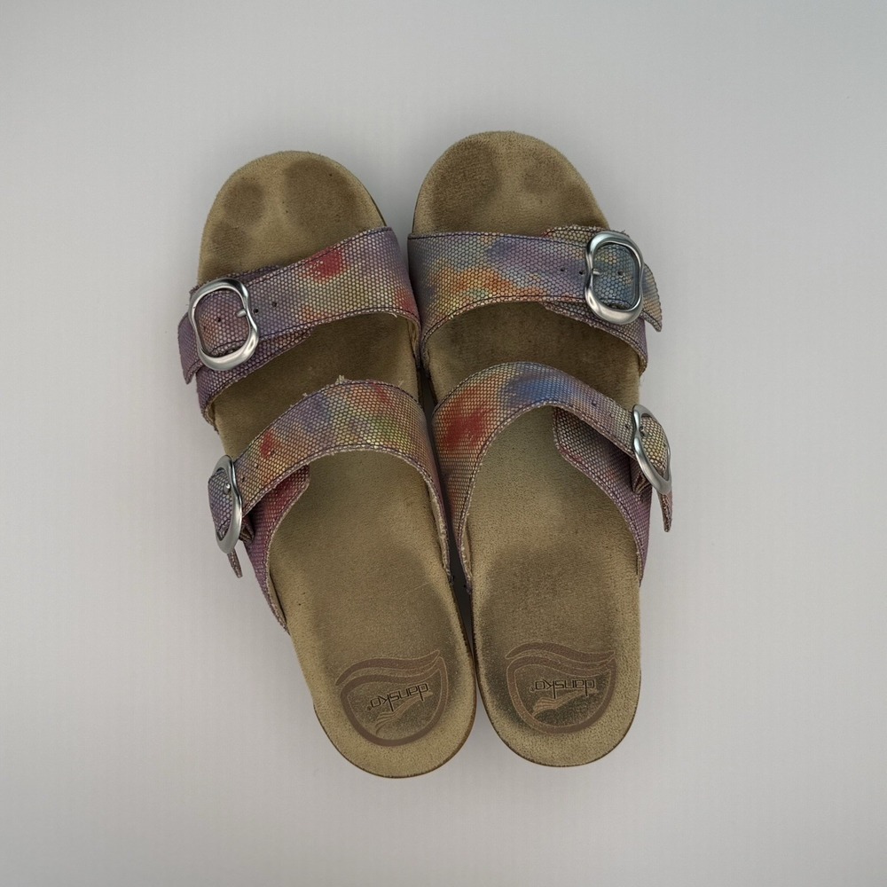 Dansko Sophie Sandals Rainbow Metallic Iridescent Leather Buckle EUR  37/6